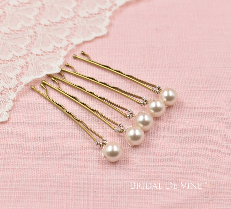 Set 5, or 10 Bridal Pearl Hair Bobby Pins, Quality Pearls, Ivory, White, Classic, Wedding Hair Grips 8mm image 4