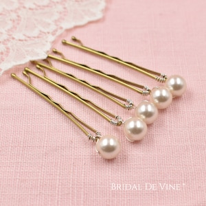 Set 5, or 10 Bridal Pearl Hair Bobby Pins, Quality Pearls, Ivory, White, Classic, Wedding Hair Grips 8mm image 5