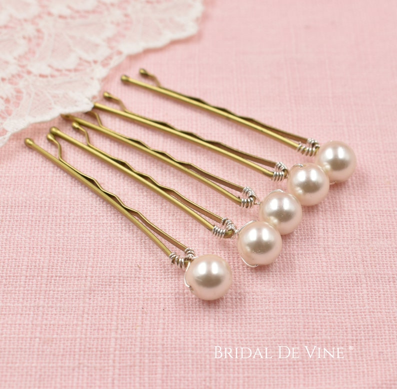 Set 5, or 10 Bridal Pearl Hair Bobby Pins, Quality Pearls, Ivory, White, Classic, Wedding Hair Grips 8mm image 5