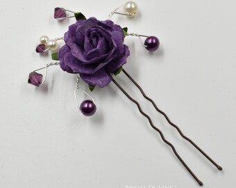 Bridesmaids Hair Pin, Dark Purple Hair Accessory, Aubergine, Egg Plant