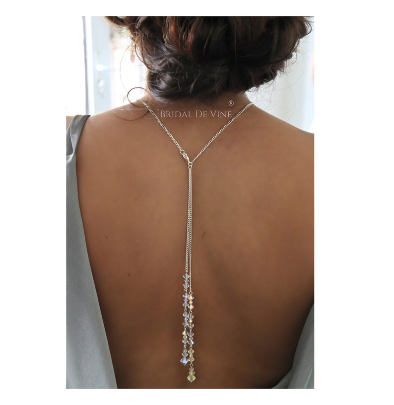 Bridal Backdrop Necklace Lariat Made with Quality Austrian Crystals, Wedding Jewellery, Back Jewellery image 1