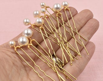 Bridal Pearl Hair Pins, Set 5, 7, 10 , Quality Pearls, Ivory, White, Classic, Wedding Hair Grips 6mm, 8mm & 10mm