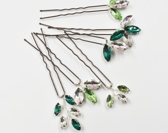 Green Emerald Sparkly Rhinestone Bridal Hair Pin, Bridesmaids Hair Accessories, Green Wedding Accessory