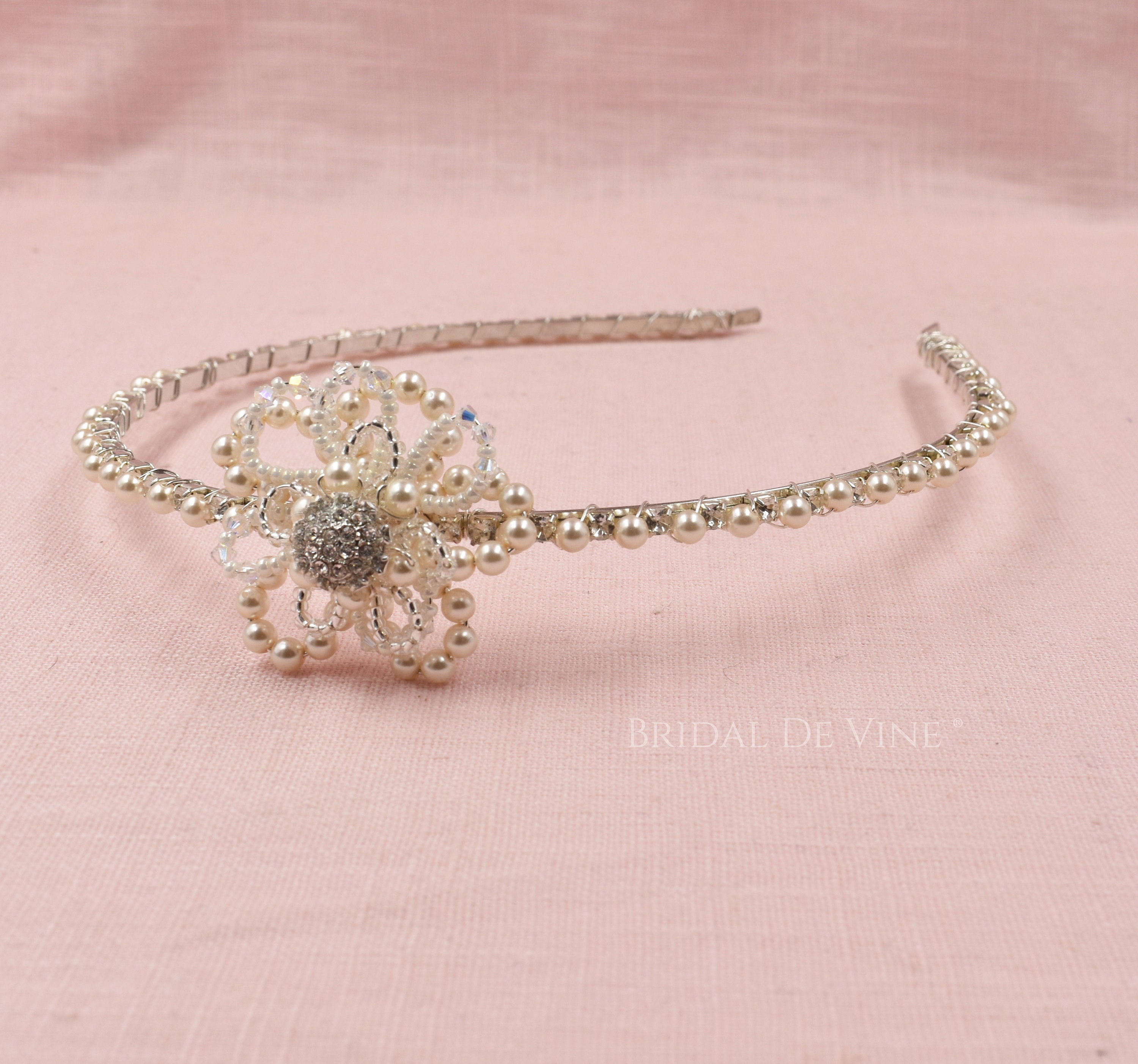 Pretty Beaded Flower Headband Bridesmaid Flower Girls Hair Etsy UK