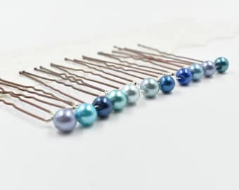 Blue Dusty Pearl Hair Pins: Bridal Wedding Accessories