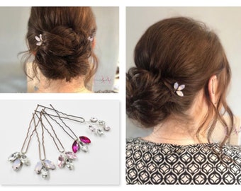 Pink, Hot Pink, Opal Pink Hair Pins, Bridal Bridesmaids Hair Accessories , Rhinestone Hair Accessories Pink