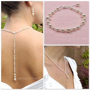 Bridal Jewellery, Wedding  Pearl Backdrop Necklace, Bracelet &  Earring, Bridal Jewellery Set