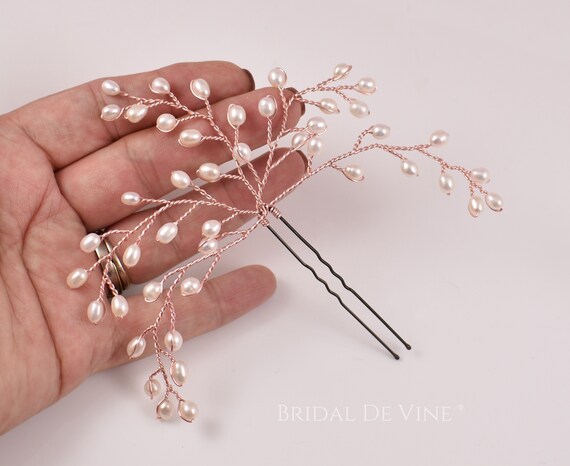 Freshwater Pearl Hair Piece Rose Gold 