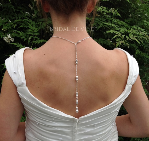 Bridal Backdrop Necklace Back Lariat Back Drop Necklace Bridal Necklace Bridal Wedding Prom Diamante Pearls Etsy