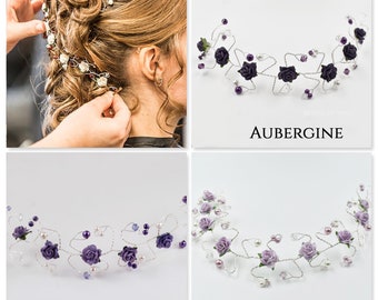 Dark Purple Aubergine Lilac Hair Vine  Bridesmaids Hair Accessory Hair Up Bun Wrap