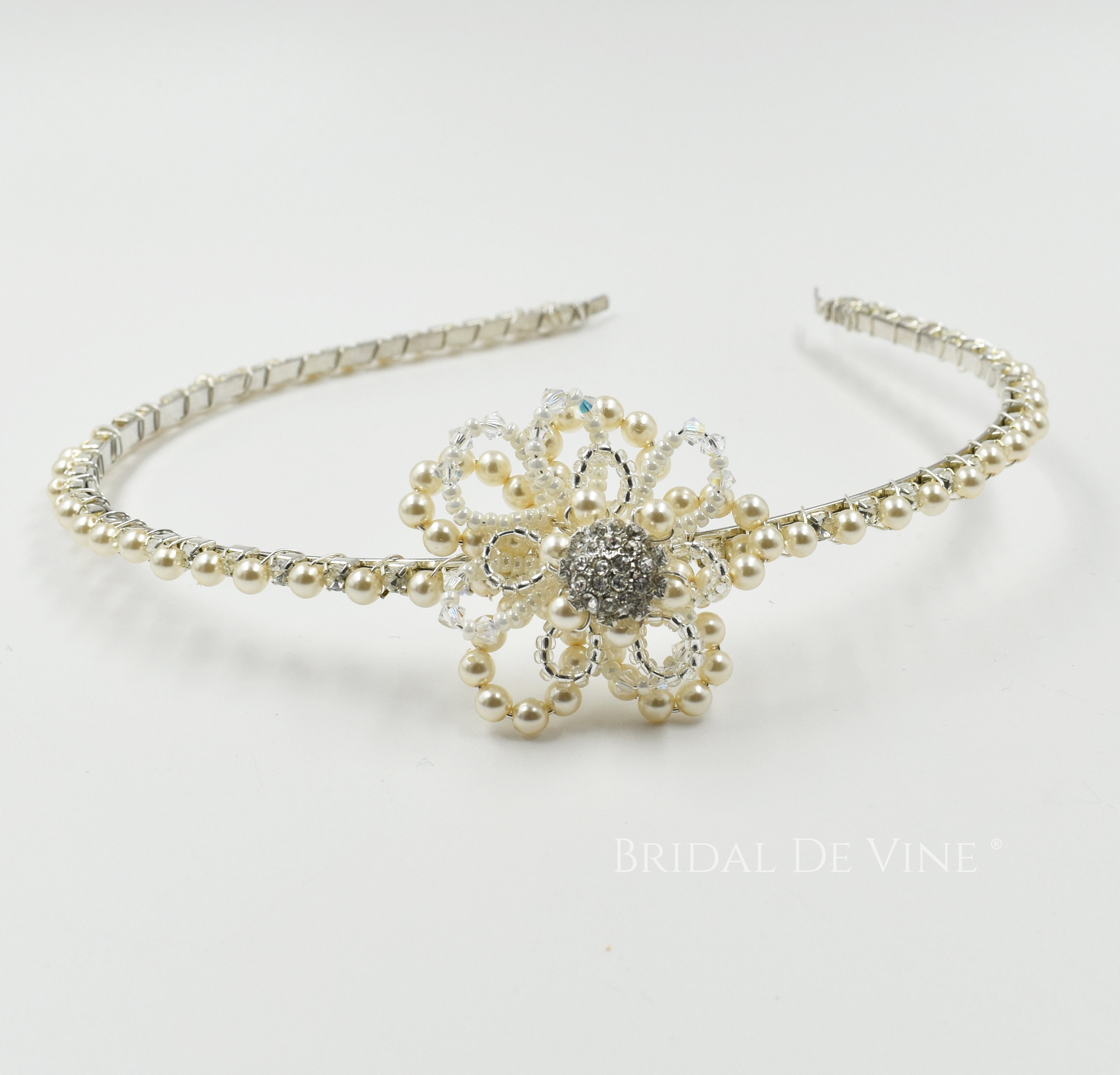 Pretty Beaded Flower Headband Bridesmaid Flower Girls Hair Etsy UK