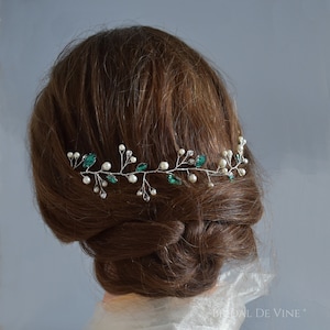 Denifery Emerald Wedding Hair Piece Green Hair Vine Bridal Gold Jewelry  Headpiece Wedding Hair Accessories Emerald Green