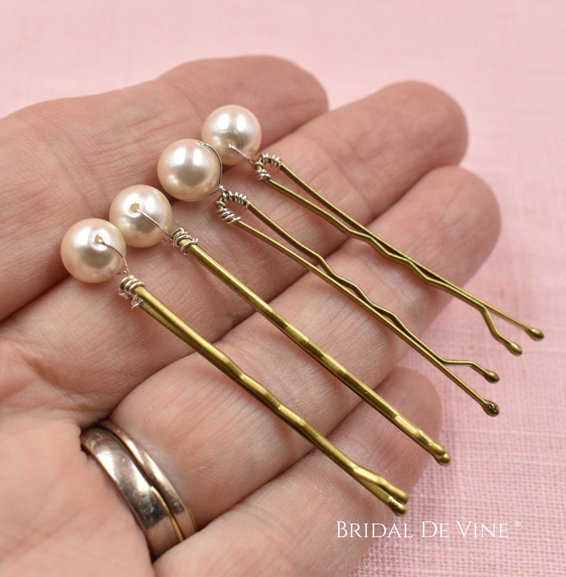 Set 5, or 10 Bridal Pearl Hair Bobby Pins, Quality Pearls, Ivory, White, Classic, Wedding Hair Grips 8mm image 7