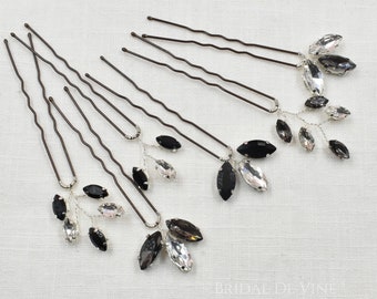 Black Diamond Jet Black Sparkly Rhinestone Bridal Hair Pin, Bridesmaids Hair Accessories