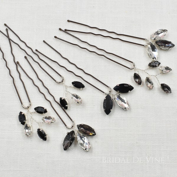 Black Diamond Jet Black Sparkly Rhinestone Bridal Hair Pin, Bridesmaids Hair Accessories