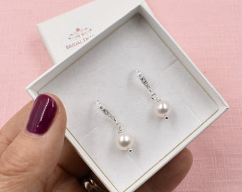 Bridal Freshwater Pearl Sterling Silver CZ Earrings, Pearl Options