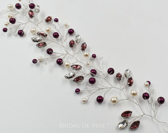 Wine Claret Burgundy Bridal Hair Vine, Wedding Accessories
