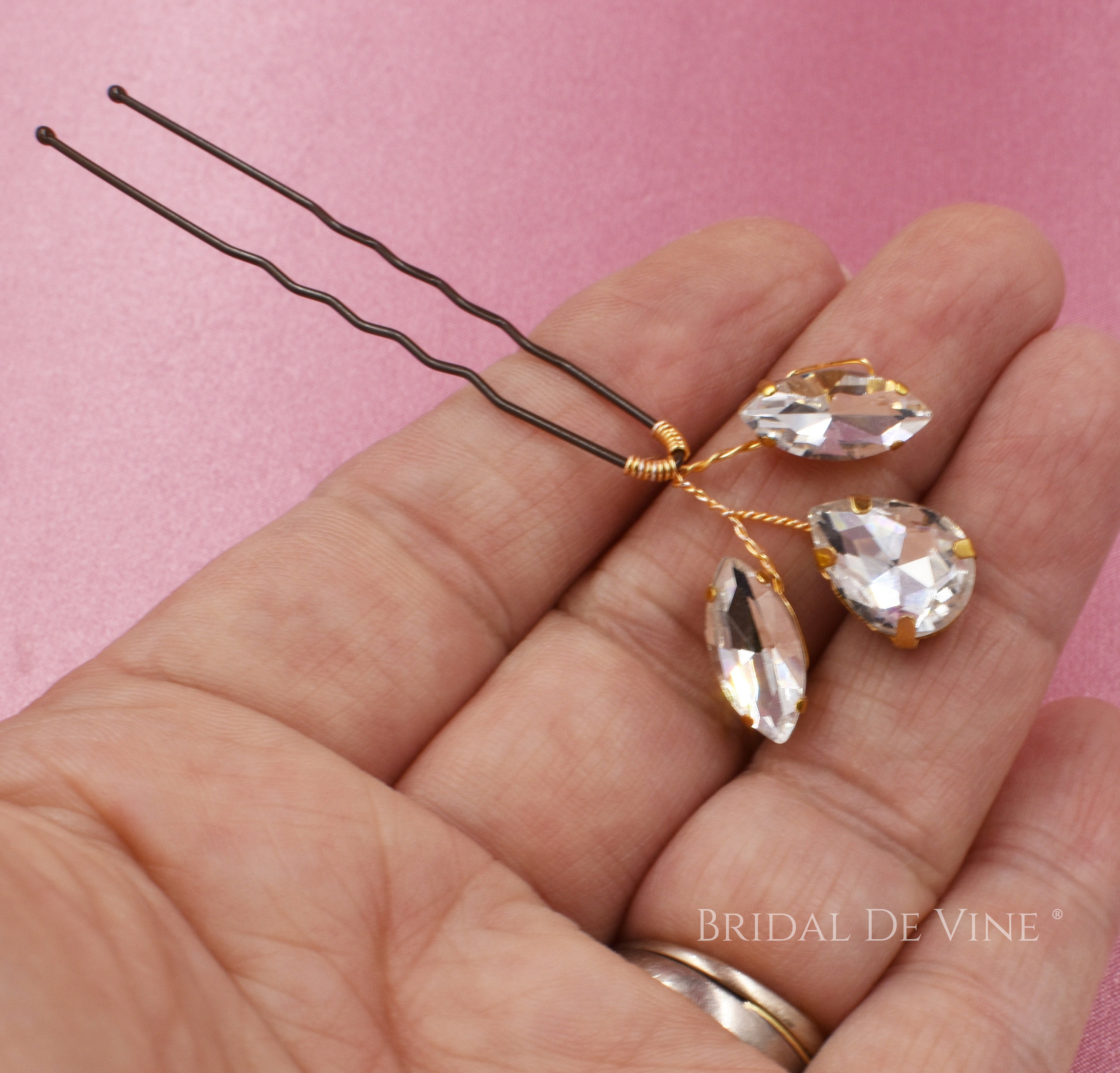 Gold Bridal Diamante Hair Pins Crystal Wedding Hair Etsy