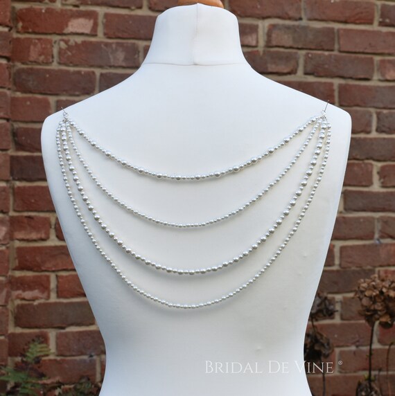 Pearl Backdrop Wedding Necklace For Brides For Low & Open Back Dresses