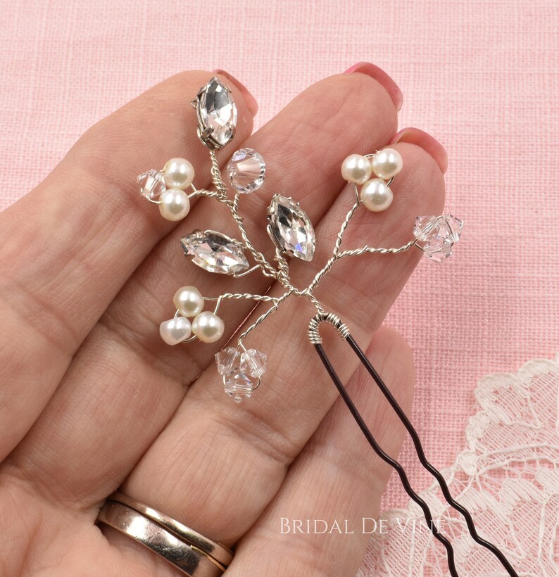 Bridal Rhinestone Pearl Spray Hair Pin, Wedding Hair Accessories, Bridesmaids afbeelding 4