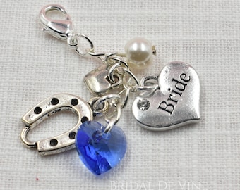 Something Blue Bride Heart Clasp, Swarovski Heart Pendant, Bouquet Clasp, Garter Clasp, Good Luck Charm, Wedding Gift