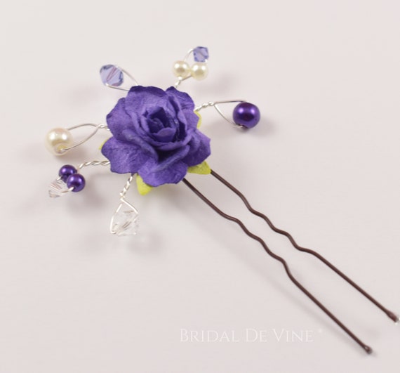 purple hair accessories for bridesmaids