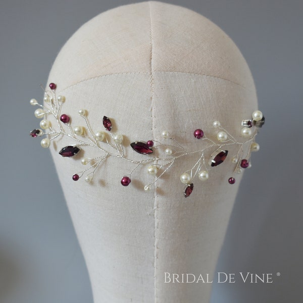 Bridesmaids Hair Vine,  Dark Magenta, Sangria Dark Pink, Berry,  Hair Accessory, Comb Alternative