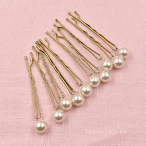 Set 5, or 10 Bridal Pearl Hair Bobby Pins, Quality Pearls, Ivory, White, Classic, Wedding Hair Grips 8mm image 9