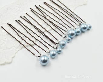 Pale Baby Blue Pearl Hair Pins: Bridal Wedding Accessories