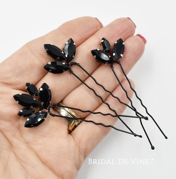 Jet Black Rhinestone Bridal Hair Pin Bridesmaids Hair Accessories Gothic
