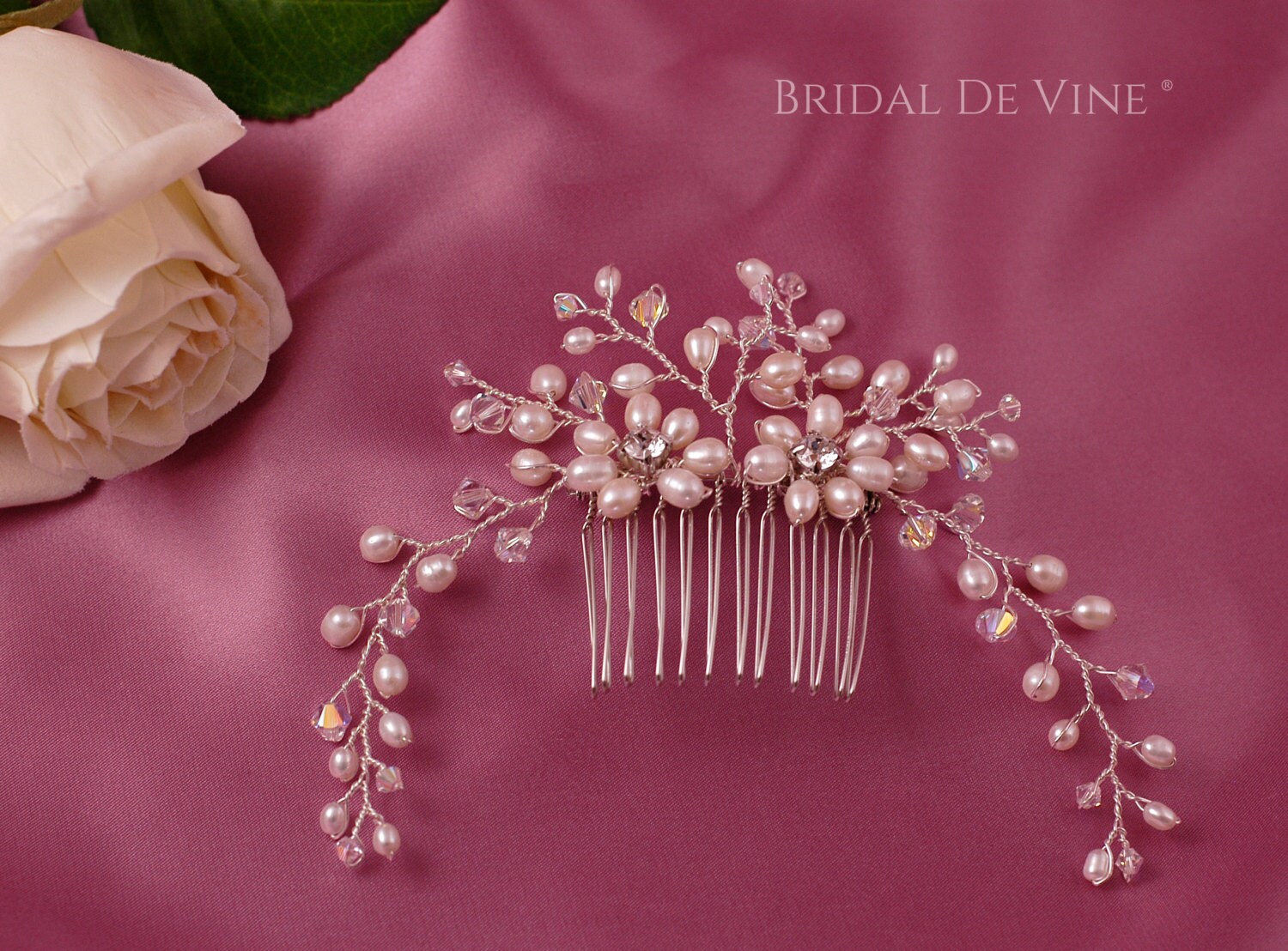 Crystal Pearls Flower Bride Wedding Hair Comb