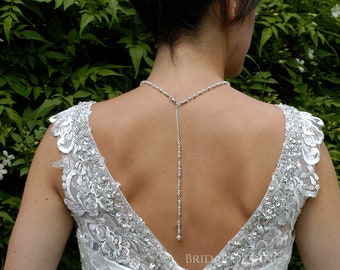 Bridal Backdrop Necklace Dainty  Necklace, Back Jewellery, with Crystals, Pearls and Diamante