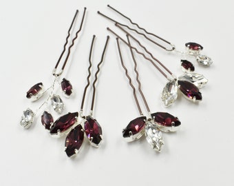 Garnet Rhinestone Hair Pin: Burgundy Wine Bridal Hair Accessories