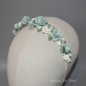 Sage Green Flower Headband, Roses Flower Girls, Bridesmaids Hair Accessory, Flower Girls Alice Band, Wedding Headband