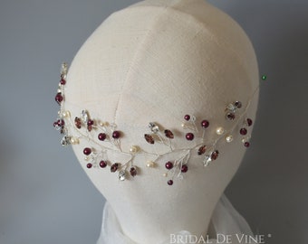 Wine Claret Burgundy Bridal Hair Vine, Wedding Accessories