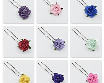 Bridesmaids Flower Hair Pins , Mulberry Rose,  Accessories - Choose Colour