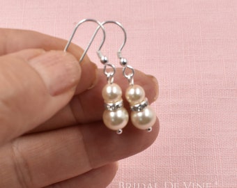 Bridal Pearl and Diamante Drop Earrings, Bridesmaids Gift White, Pearl Earrings.