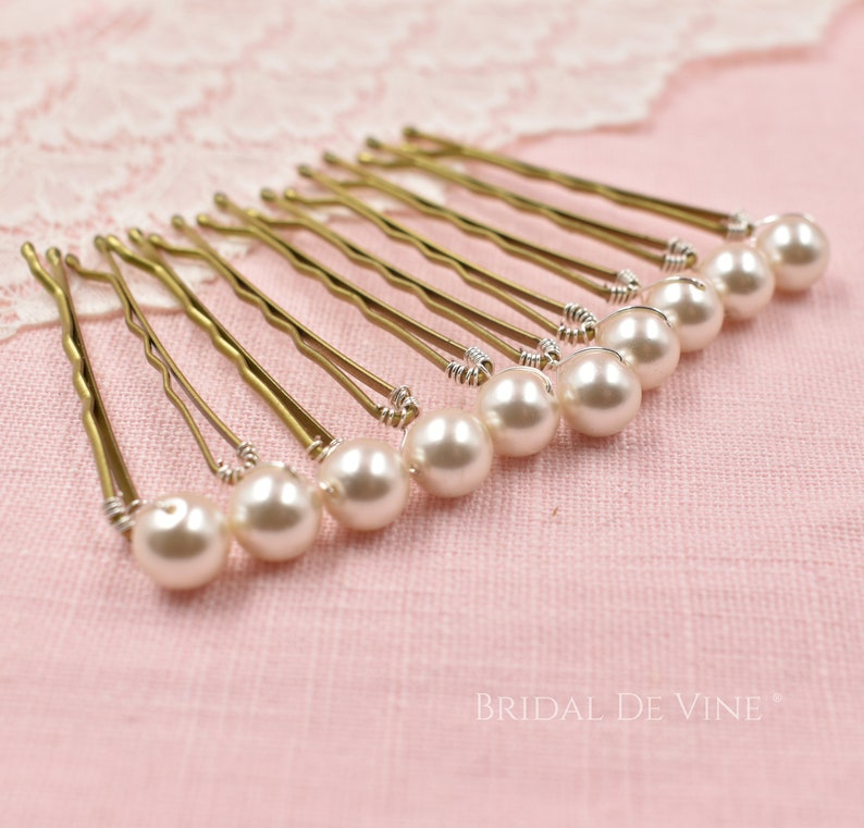 Set 5, or 10 Bridal Pearl Hair Bobby Pins, Quality Pearls, Ivory, White, Classic, Wedding Hair Grips 8mm image 6