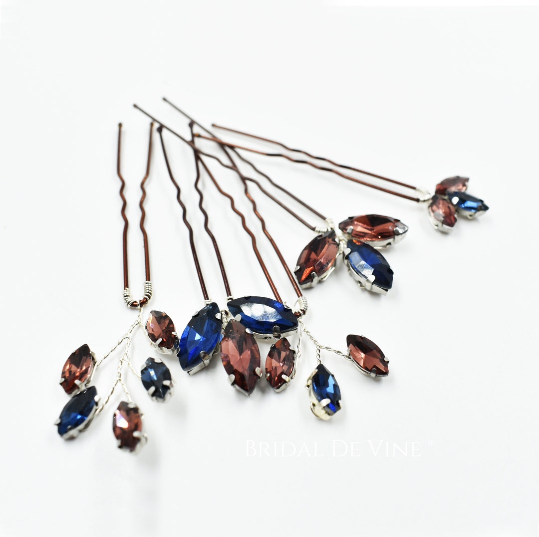 Burgundy Wine Navy Blue Hair Pins Royal Blue Sapphire Etsy