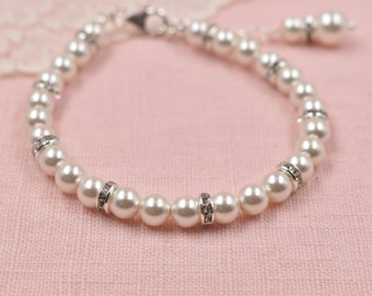 Bridal Pearl and Diamante Bracelet, Bridal Jewellery , Crystals & Diamante, Bridesmaids Gift