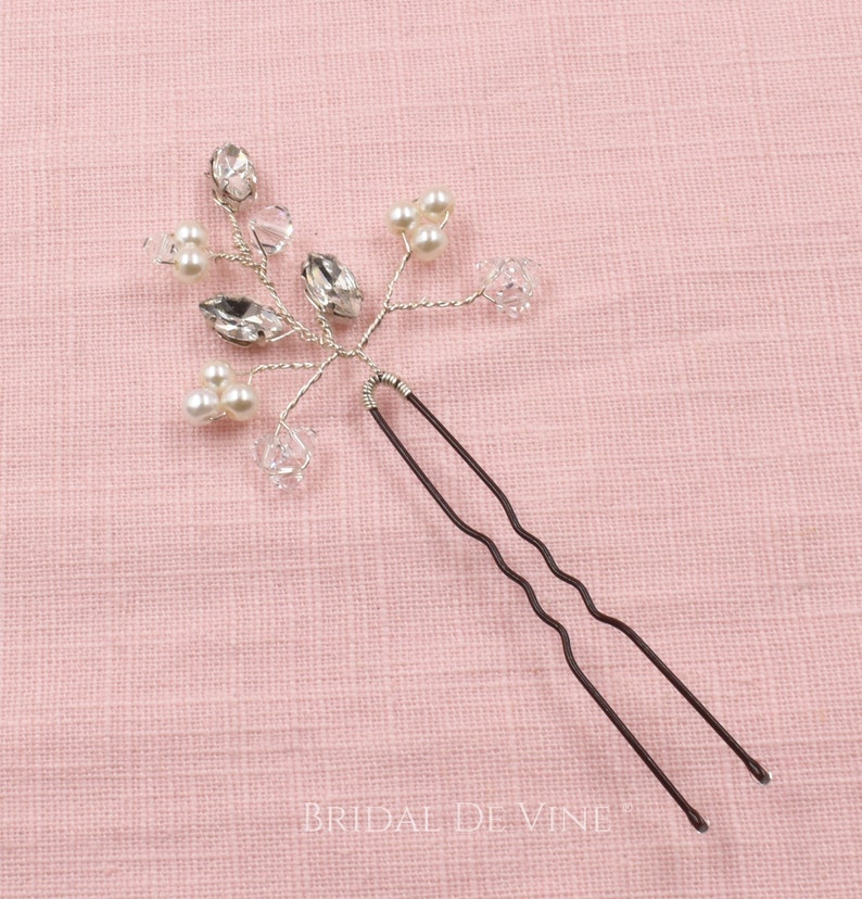 Bridal Rhinestone Pearl Spray Hair Pin, Wedding Hair Accessories, Bridesmaids afbeelding 8