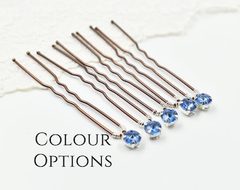 Bridal Hair Pins, Set 5 Crystal 6mm Rhinestone,  Hair Pins, Diamante Hair Jewellery, Colours Choice, Bridesmaids Hair Accessories