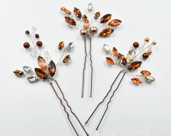 Autumn Fall Copper, Terracotta, Rust Hair Pin, Bridesmaids Accessories, Wedding, Burnt Orange Accessories