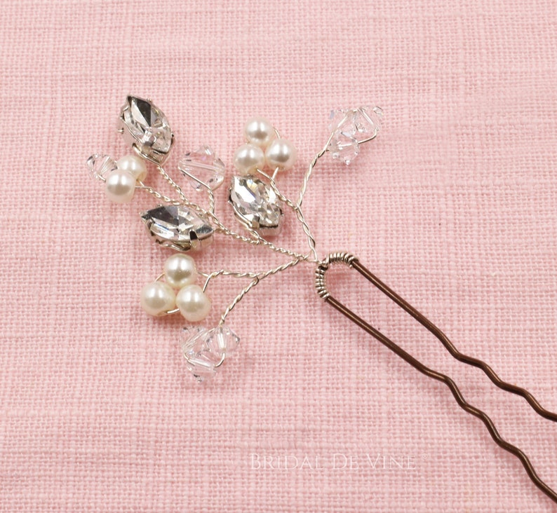 Bridal Rhinestone Pearl Spray Hair Pin, Wedding Hair Accessories, Bridesmaids afbeelding 1