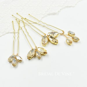 Champagne Gold Rhinestone Hair Pin: Wedding Prom Hair Accessory