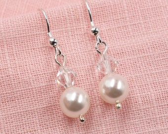Bridal  Pearl and Crystal Drop Earrings. Bridesmaids Gift White Ivory with CRYSTALLIZED™ - Swarovski Elements