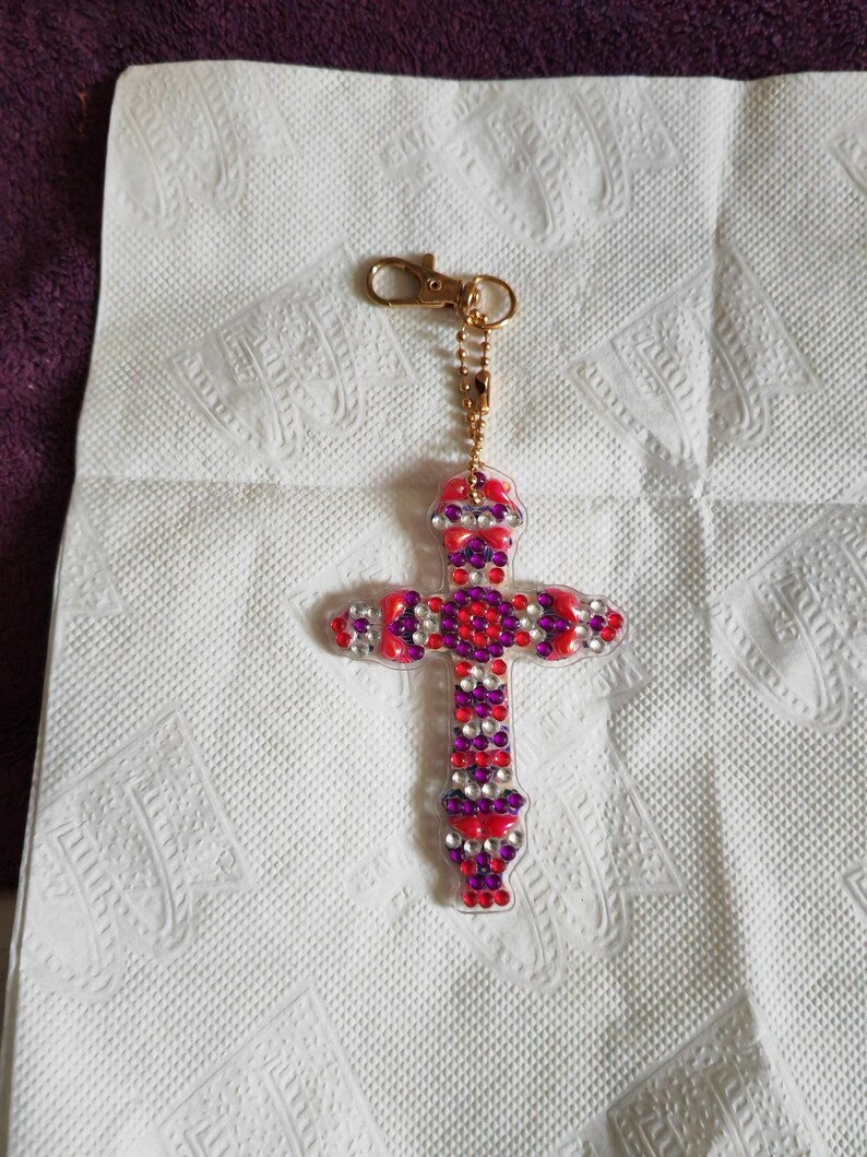 Finished Sparkling Diamond Art Cross Keyrings - Etsy