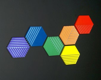 Rainbow Hex Fridge Magnets - 3D printed - Set of 6 - Locker, Kitchen, Refrigerator, Hexagon, Geometric