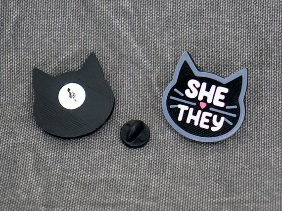 thumbnail image 2 of LGBTQ Black Cat Brooches - They/Them He/They She/They Gender Identity Pins For Backpack & Hat 2 of 12