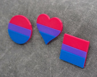 Bi Pride Pins - 3D printed - LGBTQ, Love is Love, Proud AF, Heart, Circle, Square Flag, Bisexual, Pink, Purple, Blue